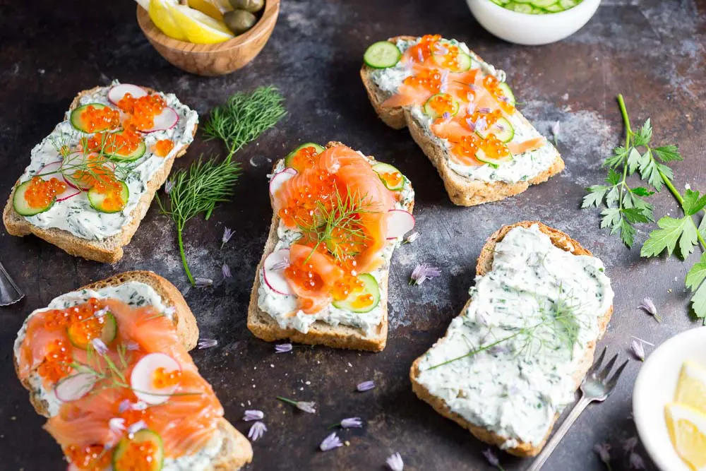 Tartines with Herb Cream Cheese and Smoked Salmon