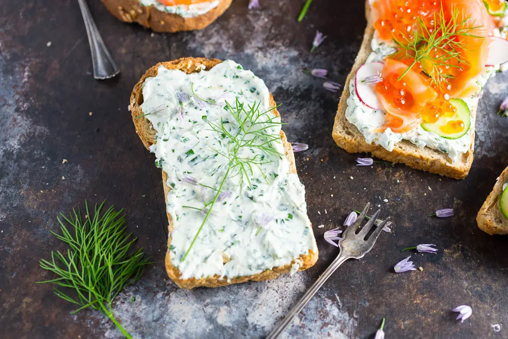 Tartines with Herb Cream Cheese and Smoked Salmon