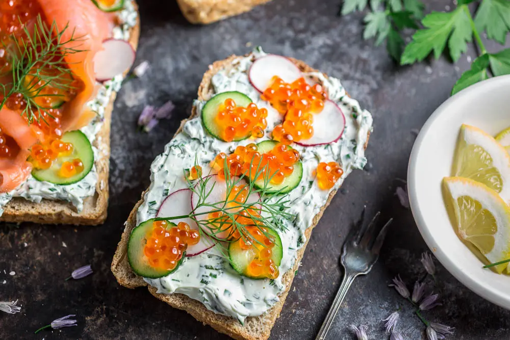 Tartines with Herb Cream Cheese and Smoked Salmon