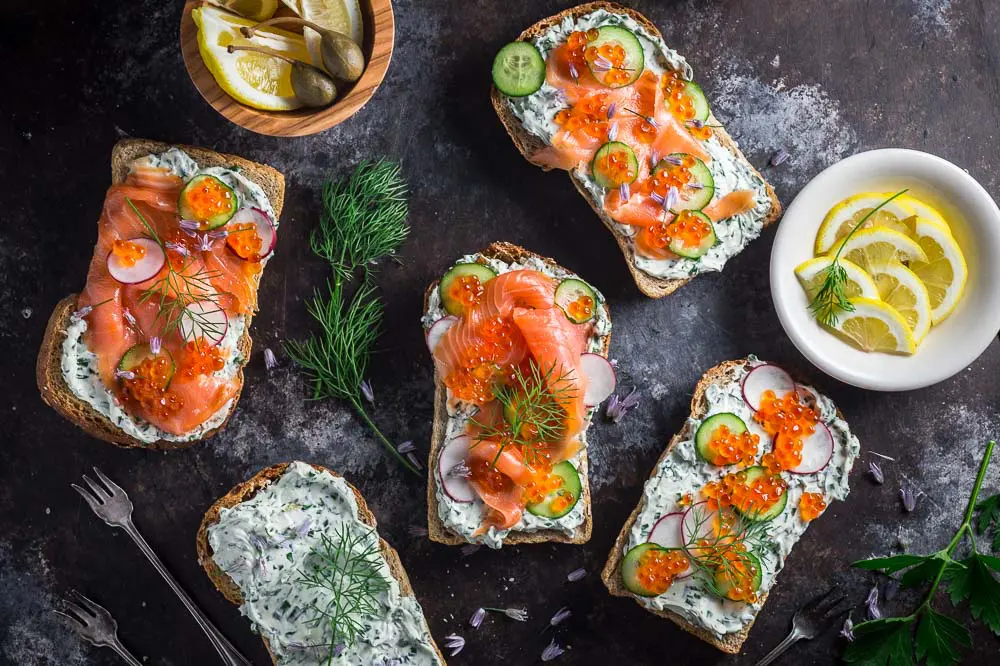 Tartines with Herb Cream Cheese and Smoked Salmon