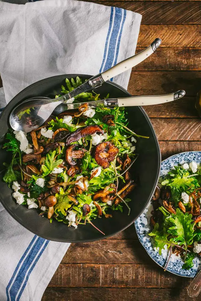 Warm Kale and Caramelized Wild Mushroom Salad