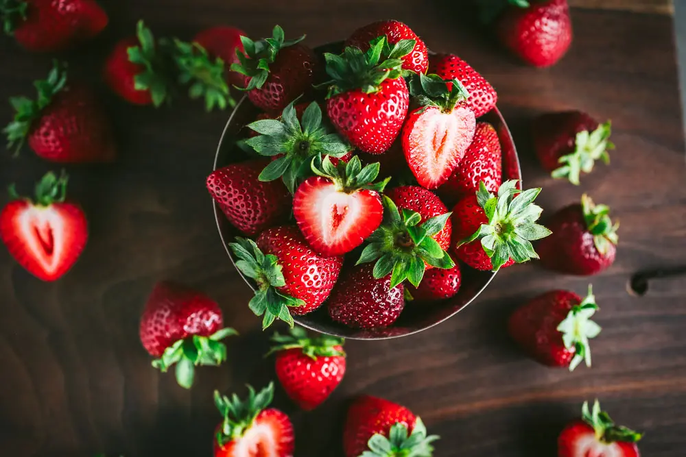 Strawberries on wood board