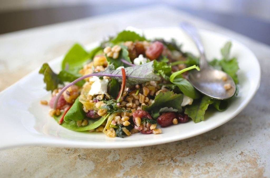 Farro Salad with Roasted Grapes and Baby Kale