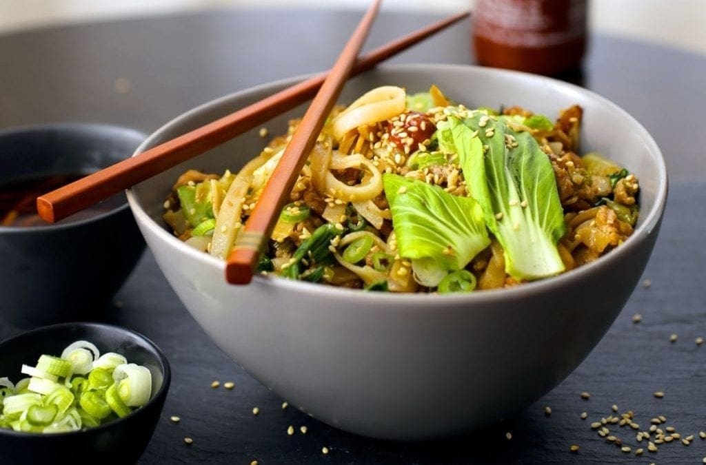 Noodles With Ginger, Pork (or turkey) and Bok Choy