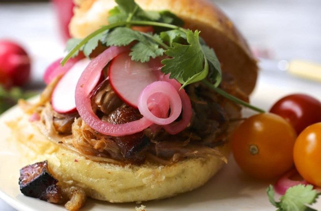 Pulled-Pork Sandwich with Pickled Onions and Radishes