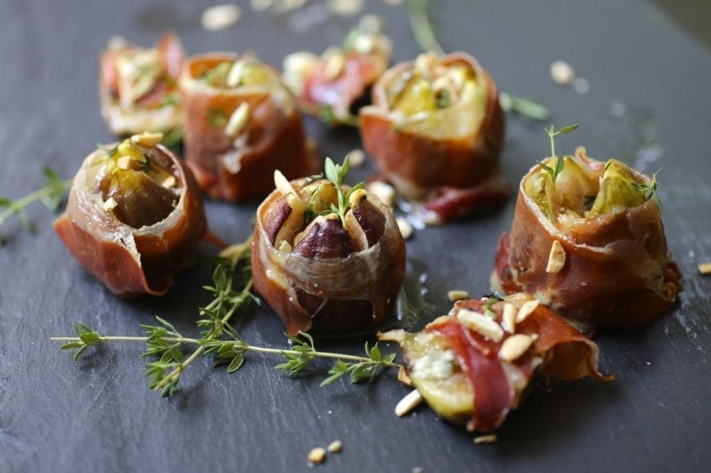 Roasted Figs with Bleu Cheese and Serrano Ham