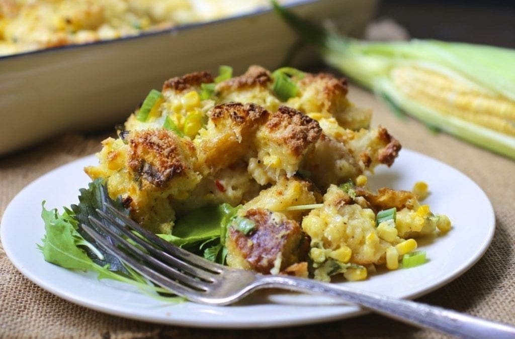 Strata with Corn, Scallion and Cheddar