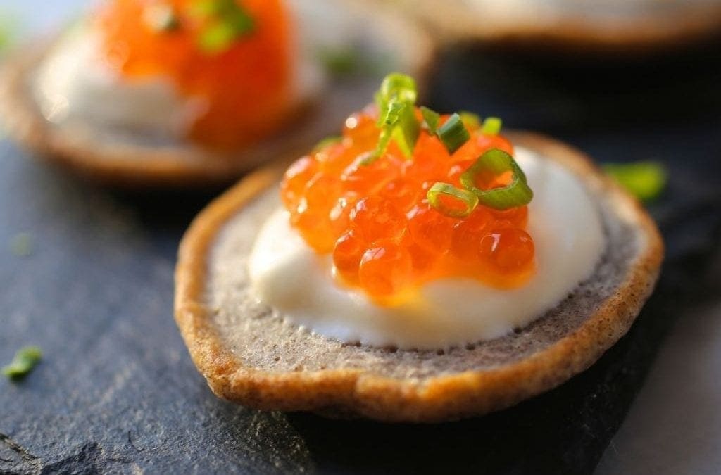 Buckwheat Blinis with Salmon Roe and Crème Fraîche