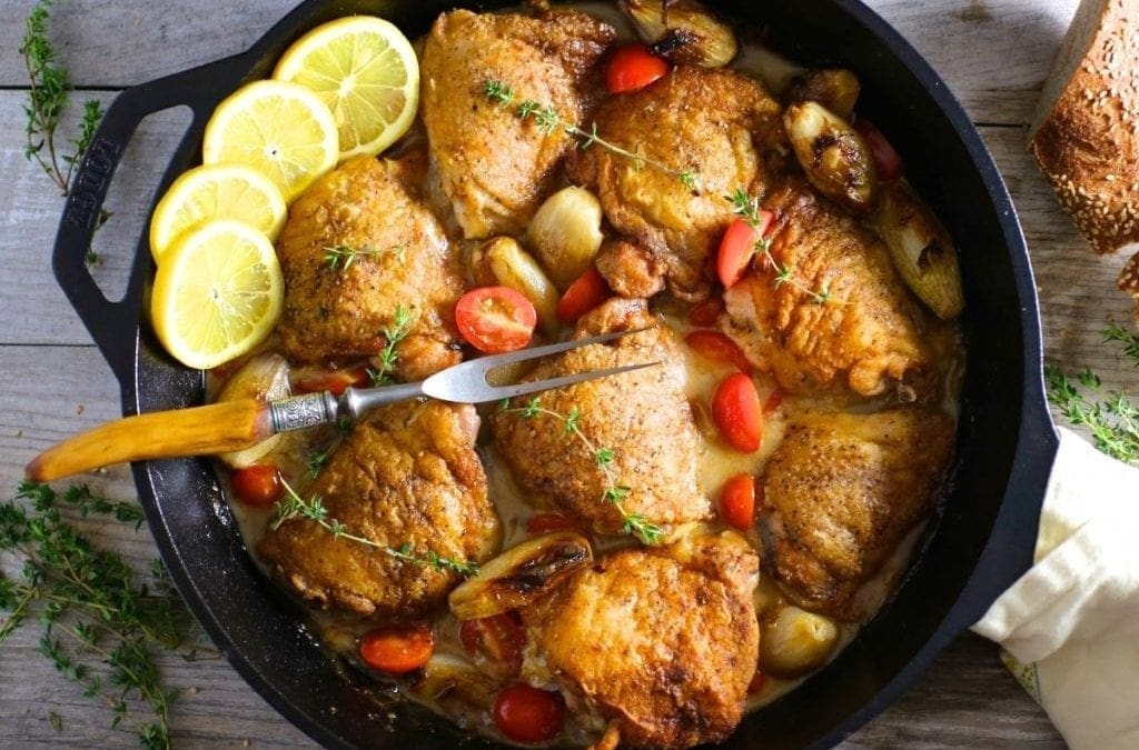 Skillet Chicken with Wine, Shallots and Mustard