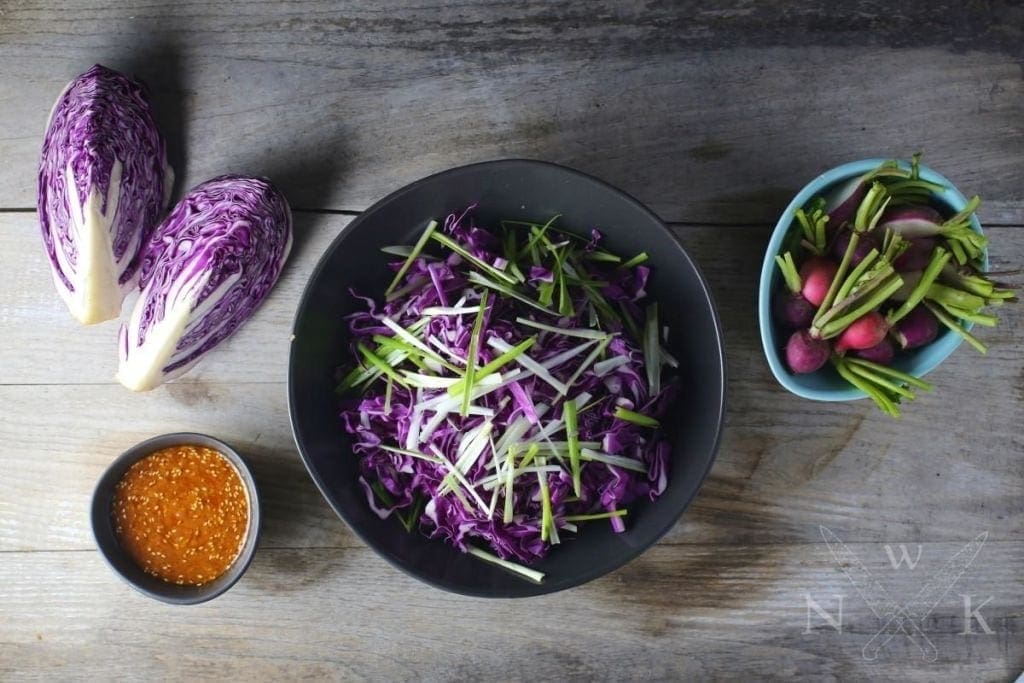 Red Cabbage Salad with Spicy Miso-Ginger Dressing