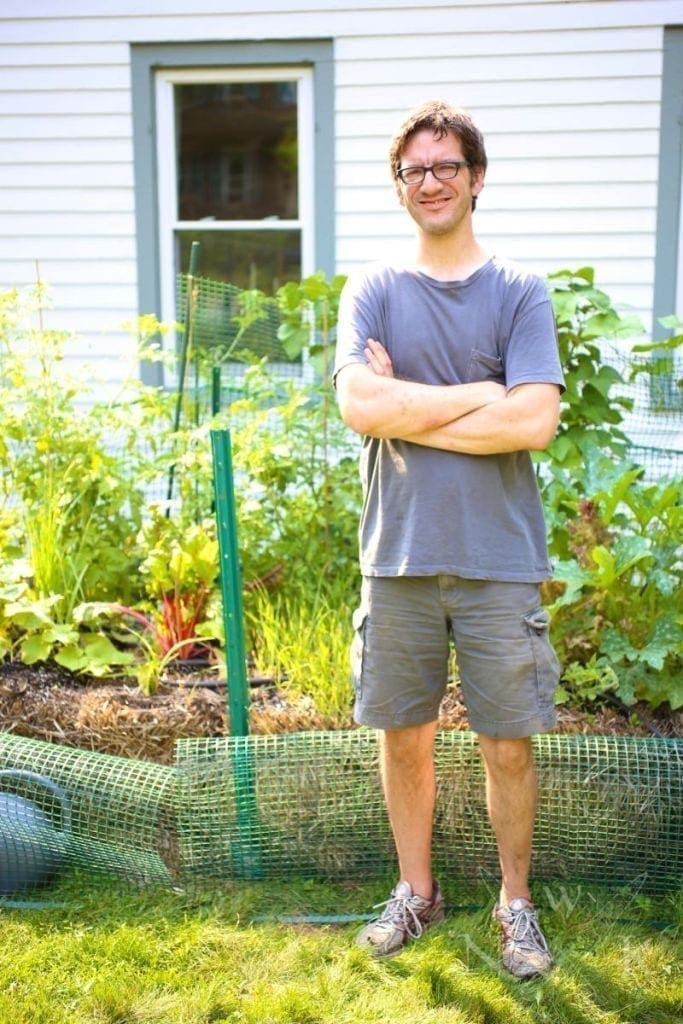Proud Matt with straw bale garden. 