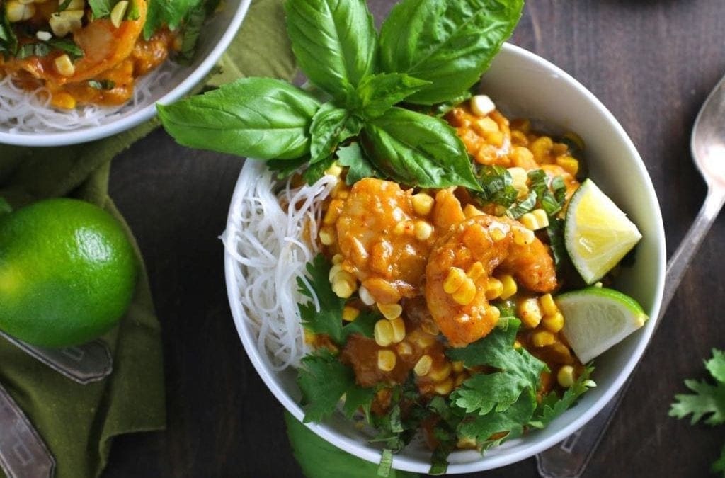 Shrimp and Corn Coconut Curry with Noodles
