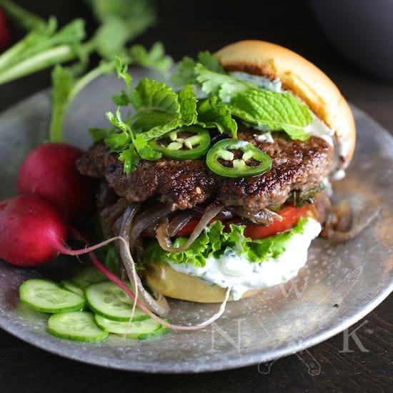 Xian Style Smashed Cumin Lamb Burgers With Herb Sauce