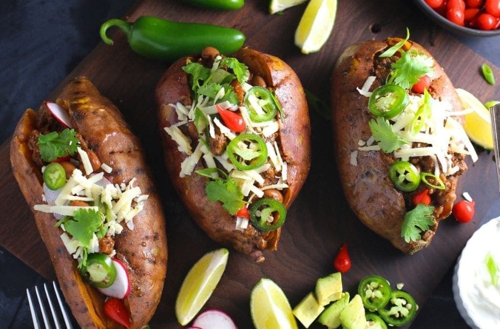 Spicy Chili Stuffed Sweet Potatoes