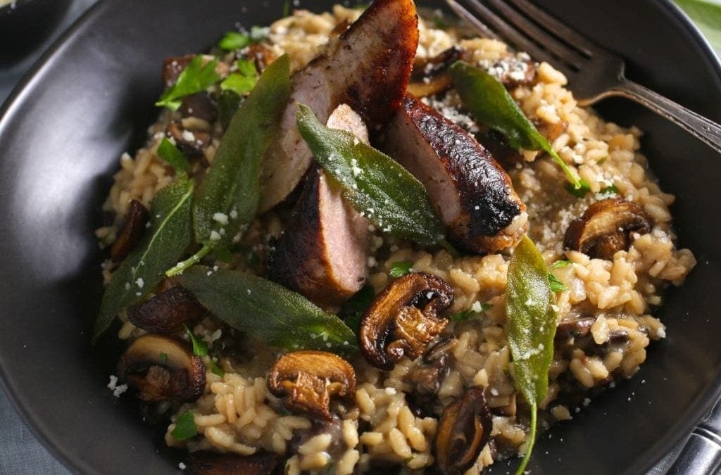 Creamy Mushroom Risotto with Crispy Sage (and Sausage)
