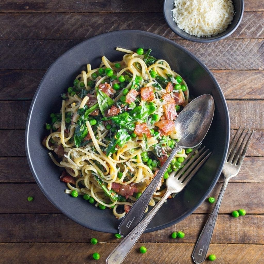 Spring Pasta with Ramps, Peas and Pancetta