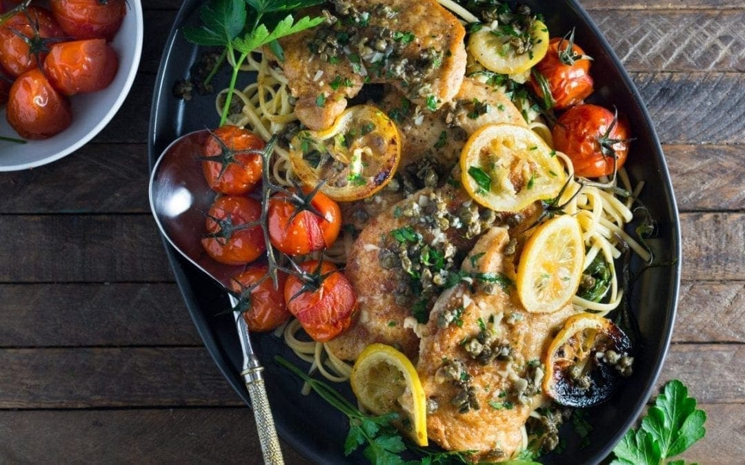 Chicken Piccata with Fried Capers and Roasted Tomatoes
