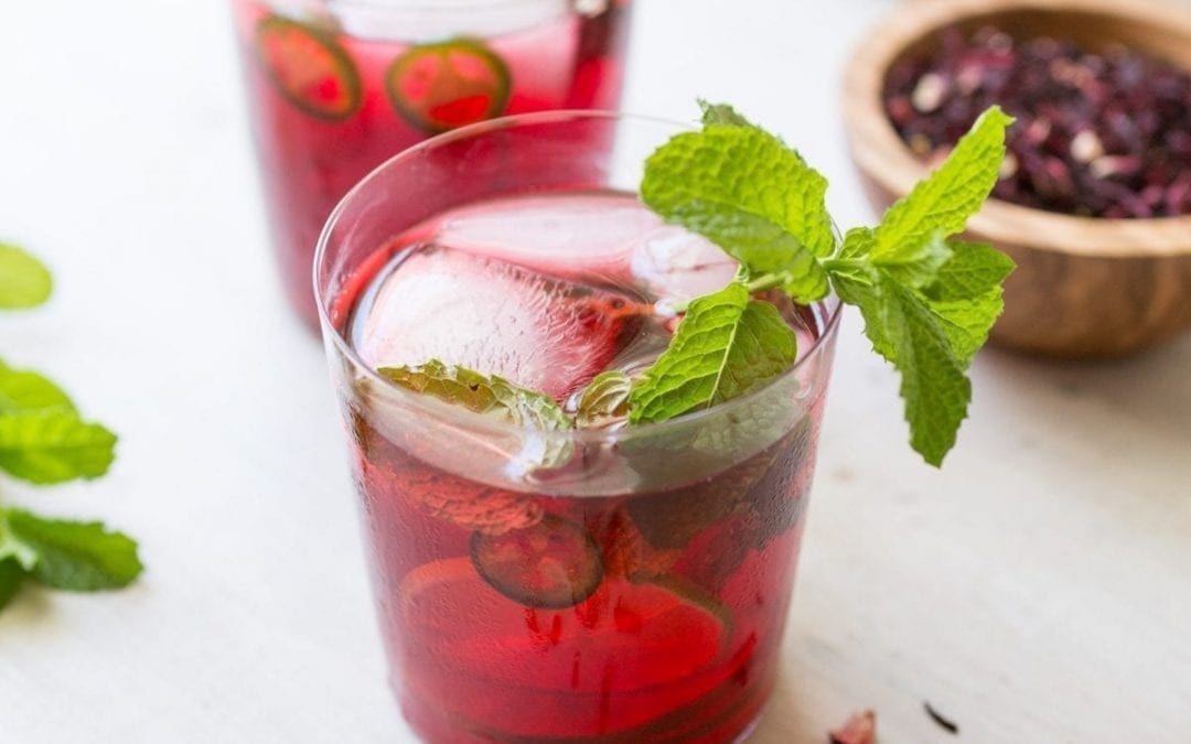 Hibiscus-Vodka Cocktail with Mint and Jalapeño