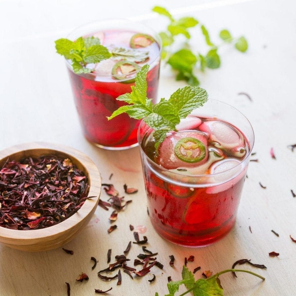 Hibiscus Cocktail with Mint and Jalapeño