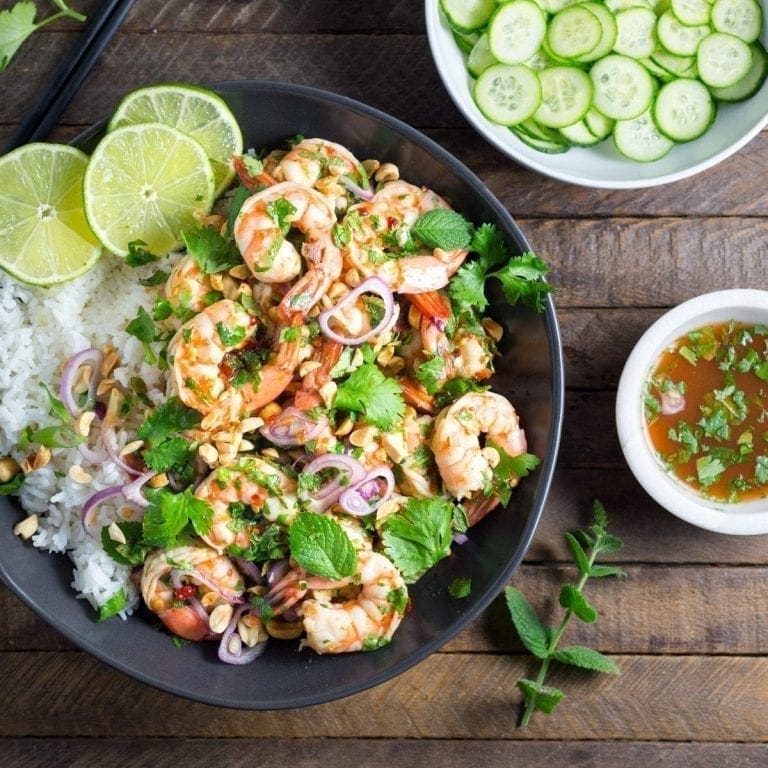 Quick Spicy Thai Shrimp Salad - Nerds with Knives