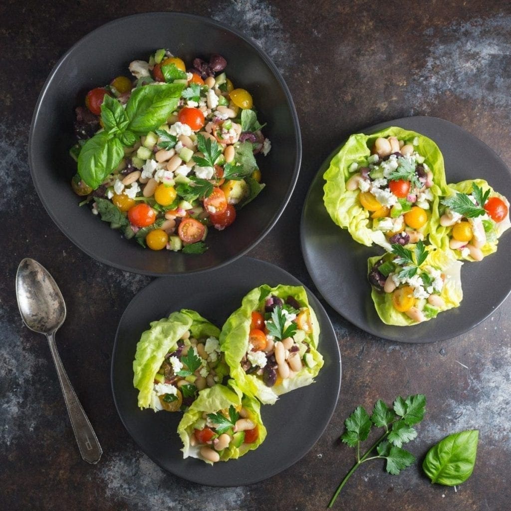 Quick-Marinated White Bean Salad and Feta Lettuce Cups