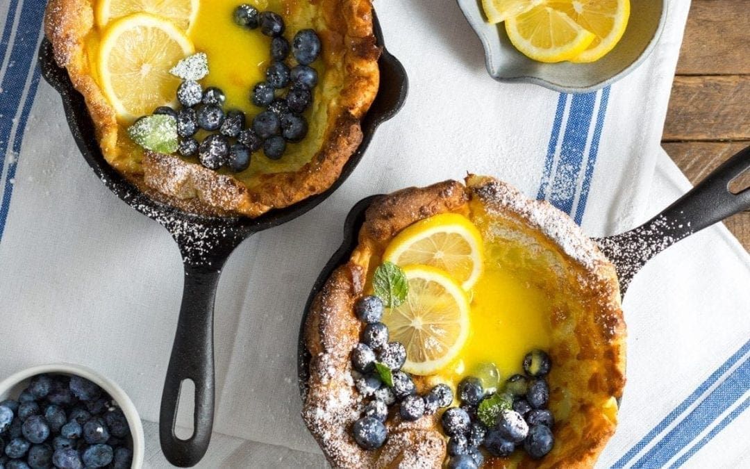 Mini Dutch Babies with Lemon Curd and Blueberries