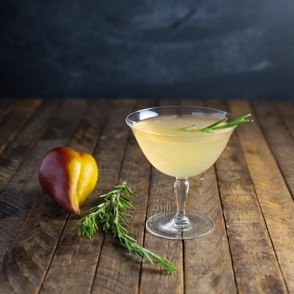 Spiced Poached Pear Cocktail with Rosemary