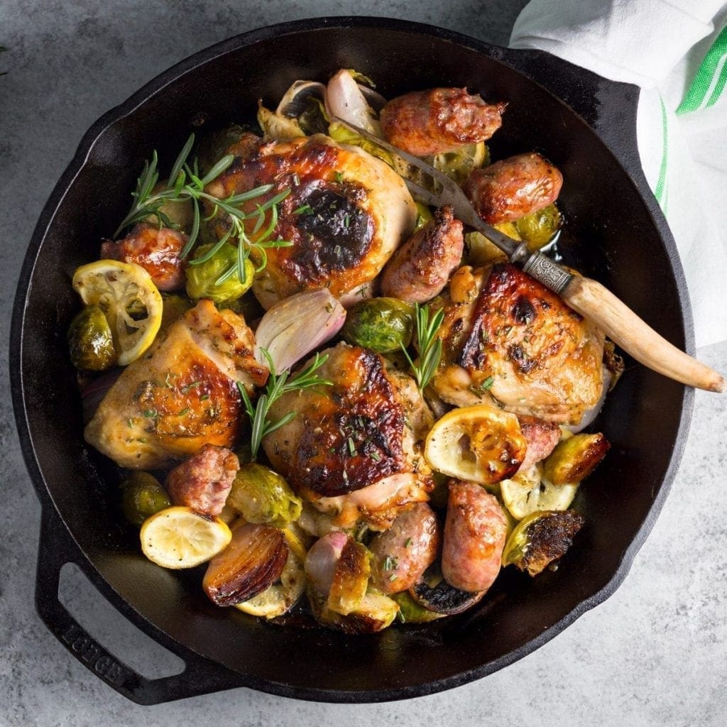 One-Pan Baked Chicken, Sausage and Brussels Sprouts