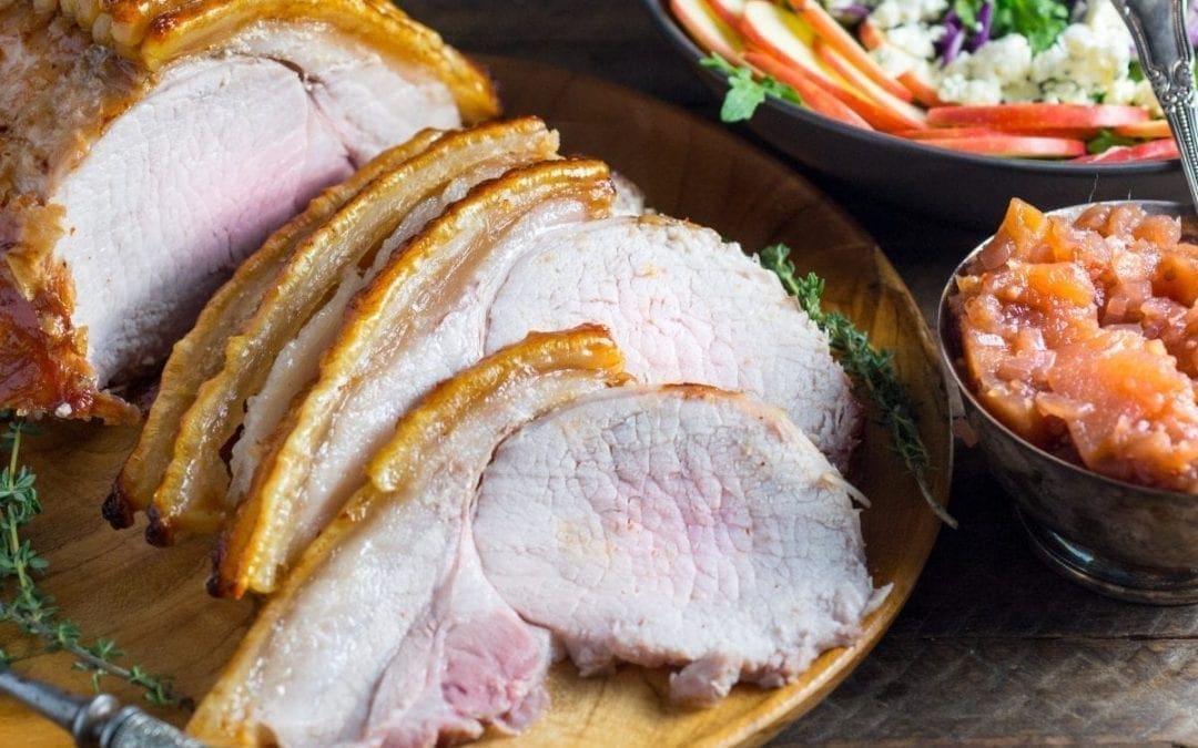 Garlic and Herb Roasted Pork Loin with Crackling (and Apple Chutney)