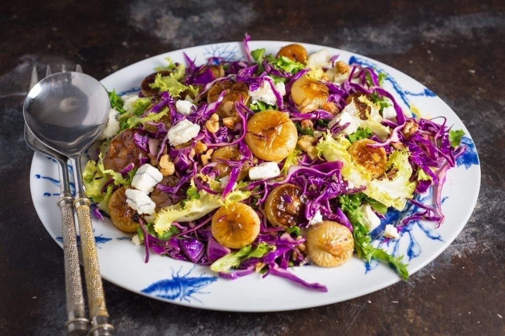 Red Cabbage Salad with Roasted Cipollini Onions