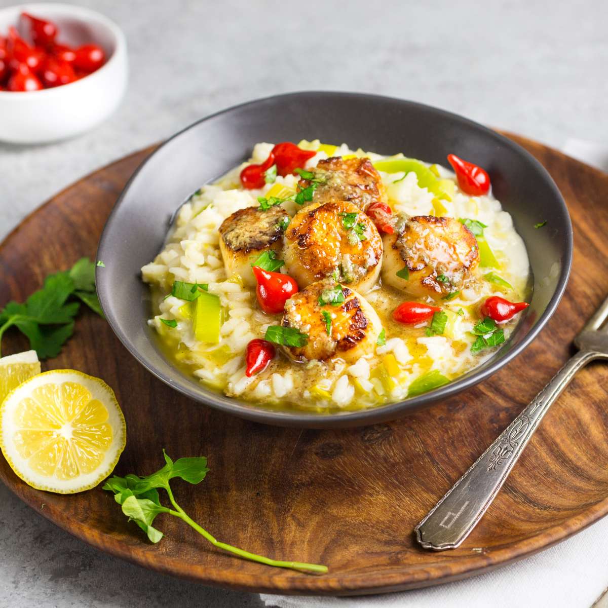 Seared Scallops with Leek Risotto - a romantic recipe from Nerds with