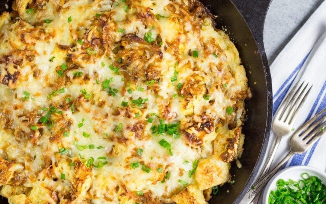 French Onion Strata – a savory bread pudding