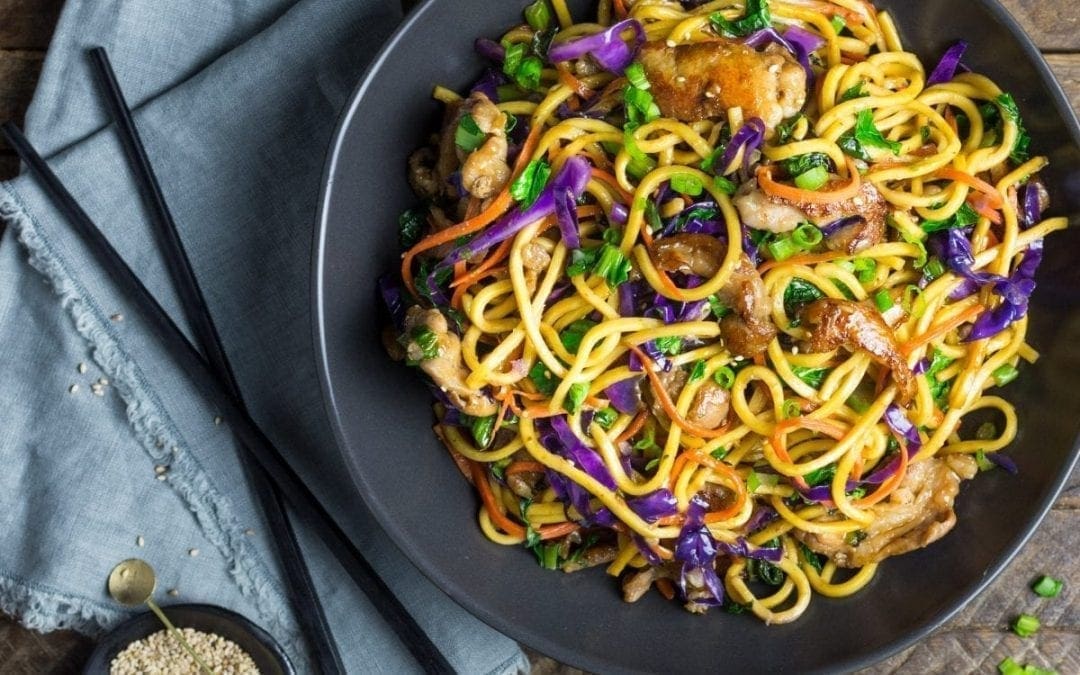 Stir Fried Lo Mein Noodles with Pork and Vegetables