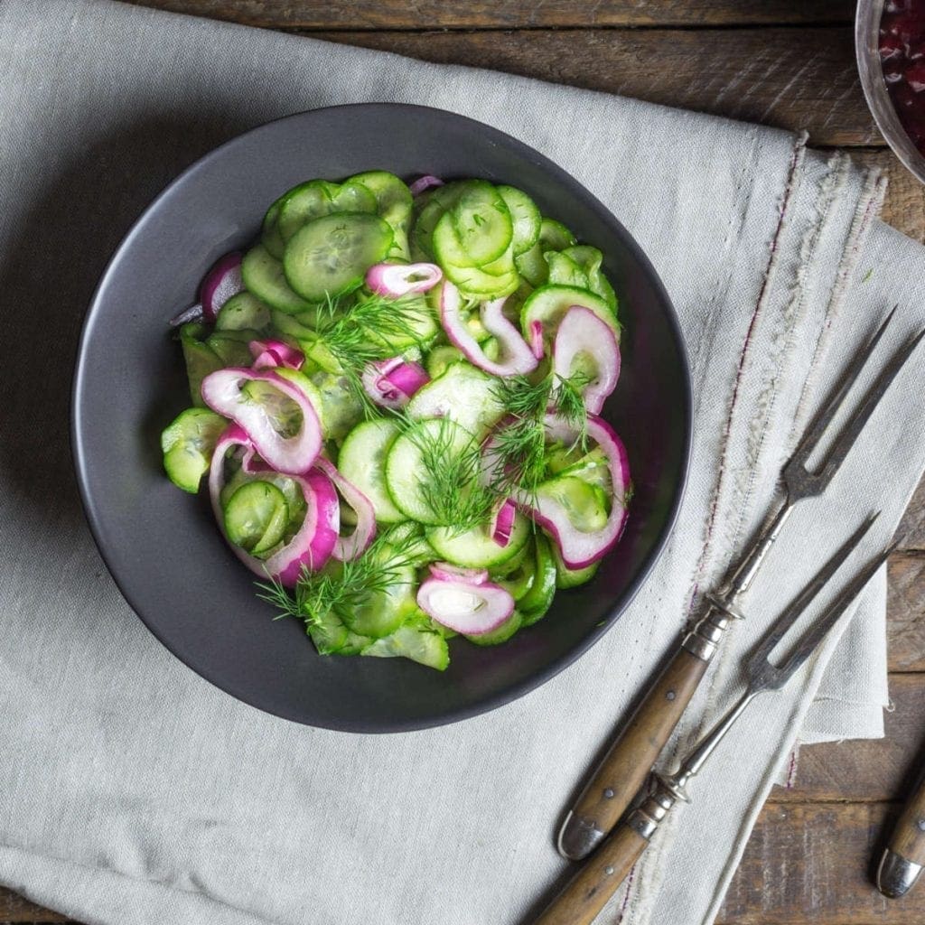 Swedish Cucumber Salad with Red Onion and Dill - Nerds with Knives