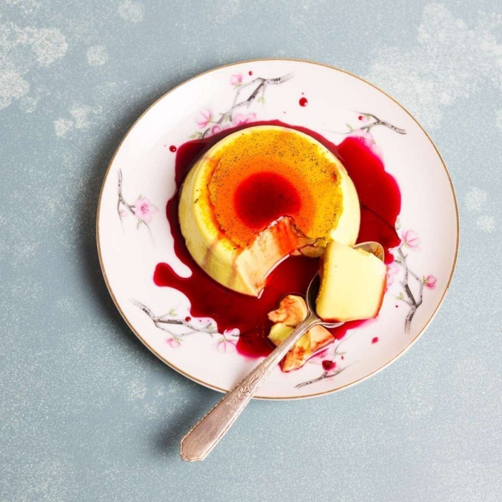 Vanilla and Turmeric Pannacotta with Hibiscus Syrup
