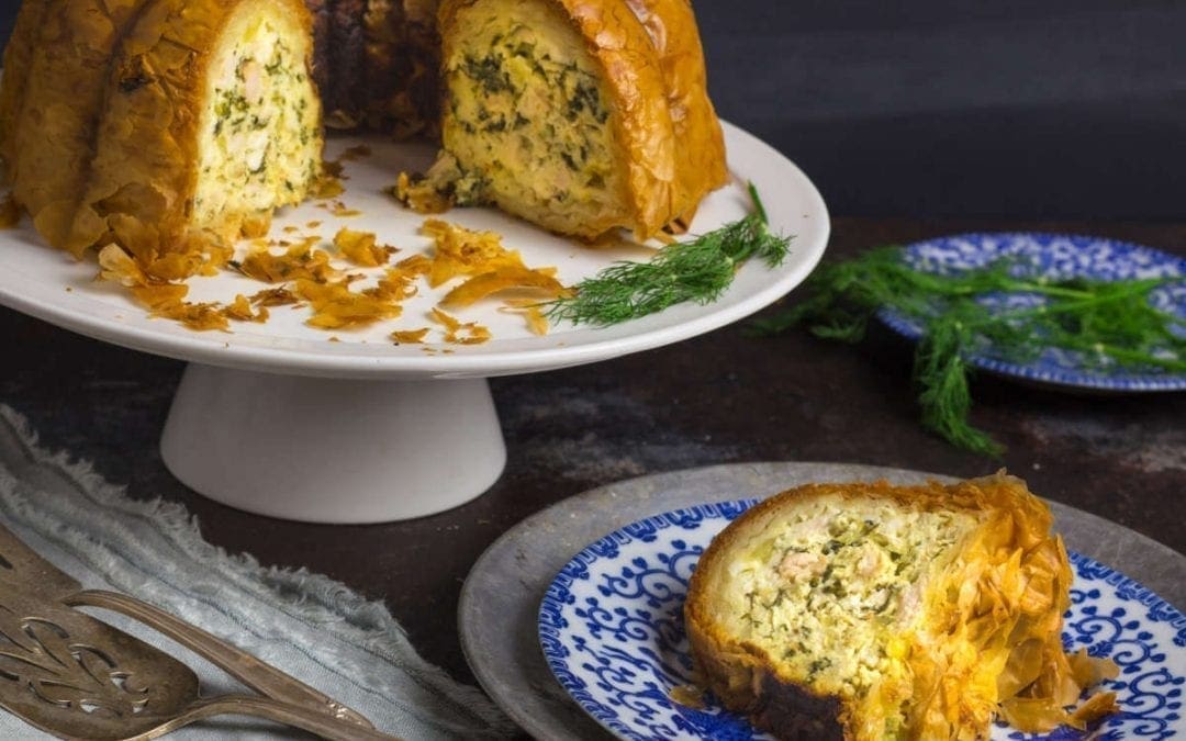 Phyllo Torte Stuffed with Chicken (or Ham), Ricotta and Swiss Chard