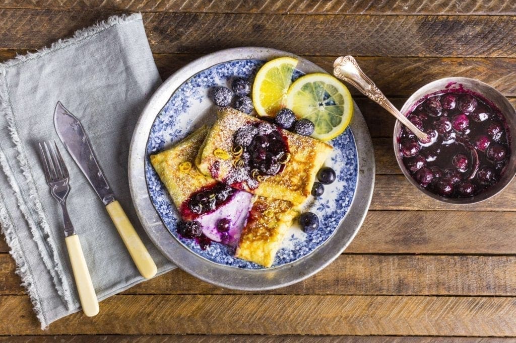 Cheese and Blueberry Blintzes with Blueberry Preserves Syrup