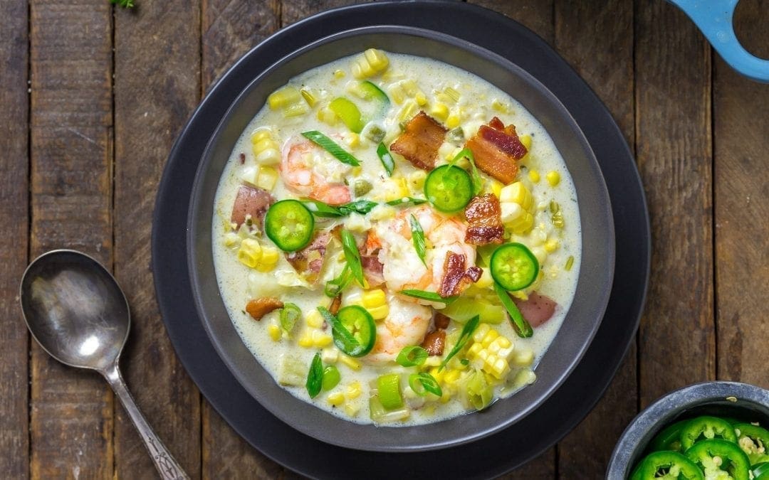 Smoky and Creamy Corn Chowder with Shrimp