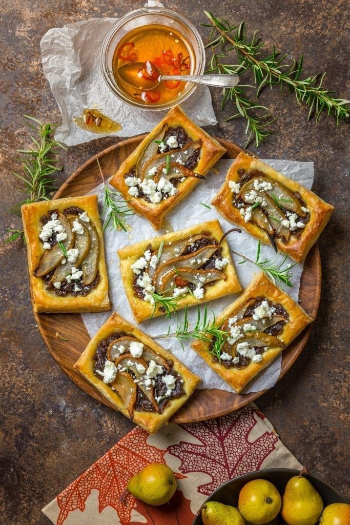 Pear & Caramelized Red Onion Tarts with Goat Cheese