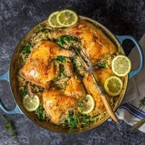 One-Pan Chicken with Buttery Lemony Mushroom Orzo