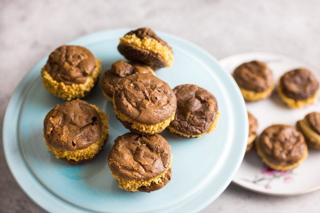 Brownie Cookies Filled With Peanut Butter Buttercream