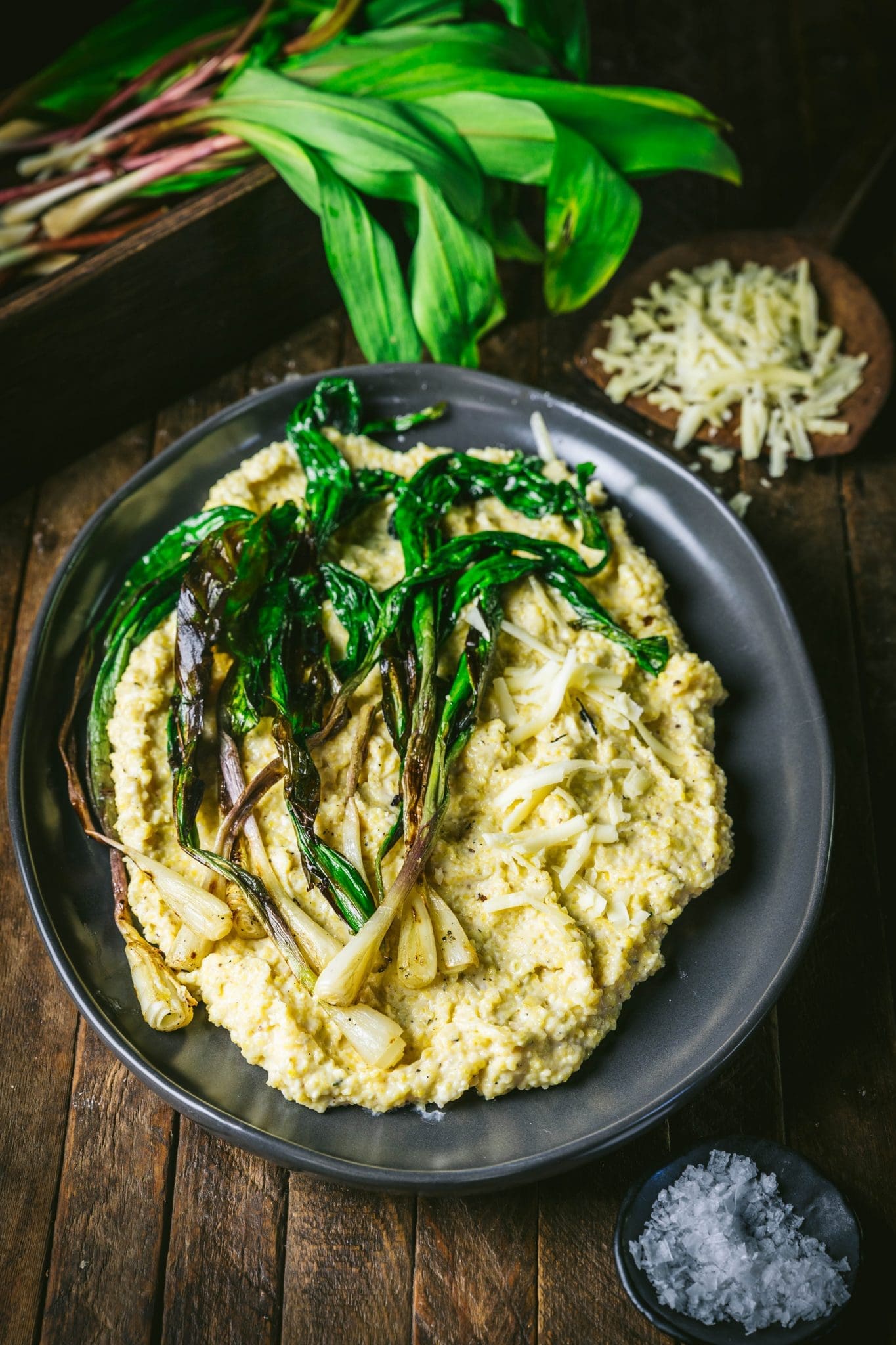 Polenta with Charred Ramps and Sausage