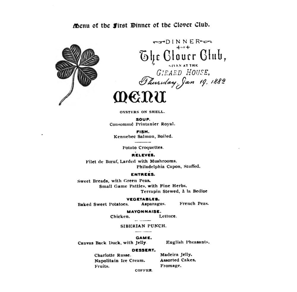Clover Club original menu