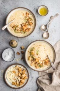 Ultra Silky Cauliflower-Cheddar Soup With Garlic Butter Croutons