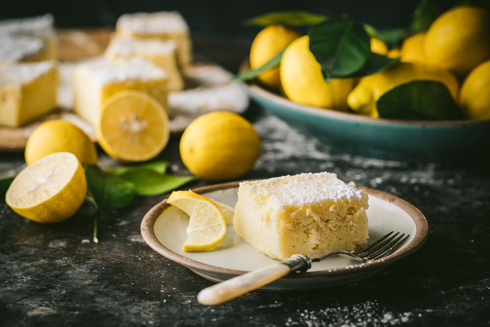 A slice of lemon custard cake