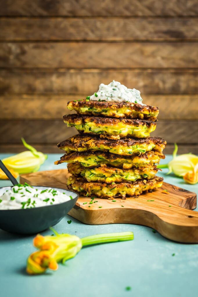 Zucchini and Corn Fritters with Herb Sour Cream
