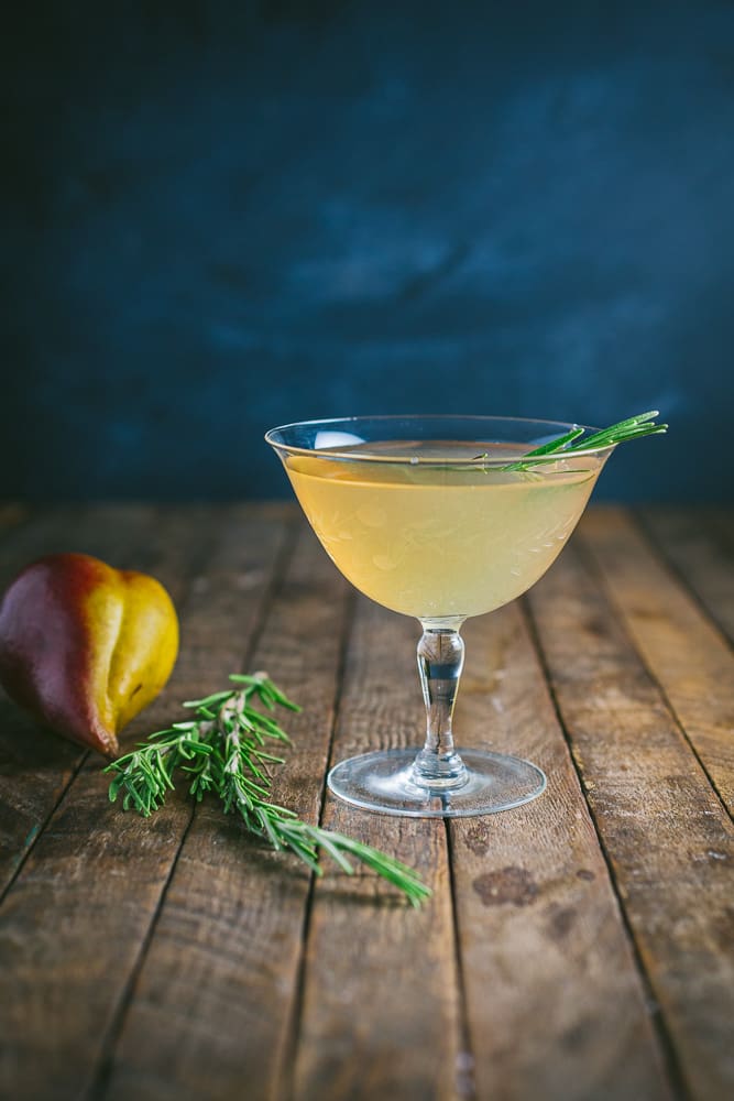 Spiced Poached Pear Cocktail with Rosemary
